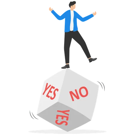 Businessman tossed red dice with words yes and no  Illustration