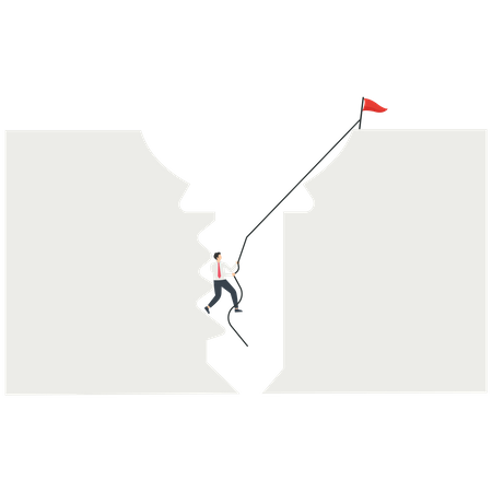 Businessman tough will climb the cliff, the key to success  イラスト