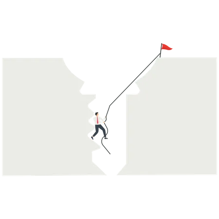 Businessman tough will climb the cliff, the key to success  イラスト