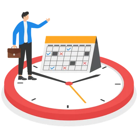 Businessman tracks project deadlines in calendar  Illustration