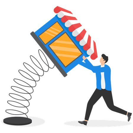 Businessman trader holding metal spring with unstable investment market  Illustration