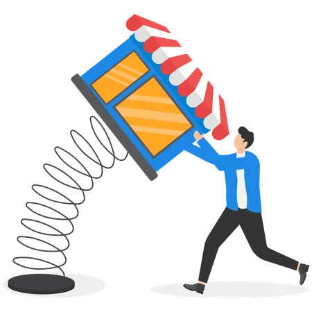 Businessman trader holding metal spring with unstable investment market  Illustration