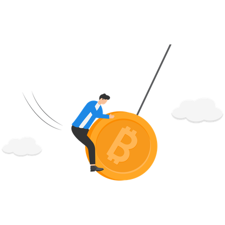 Businessman trader holding swing unstable Bitcoin  Illustration