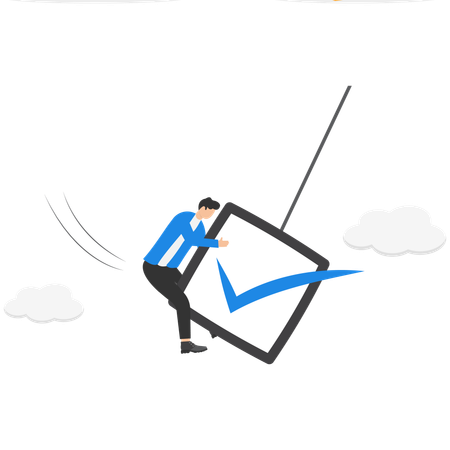 Businessman trader holding swing unstable checkmark  Illustration