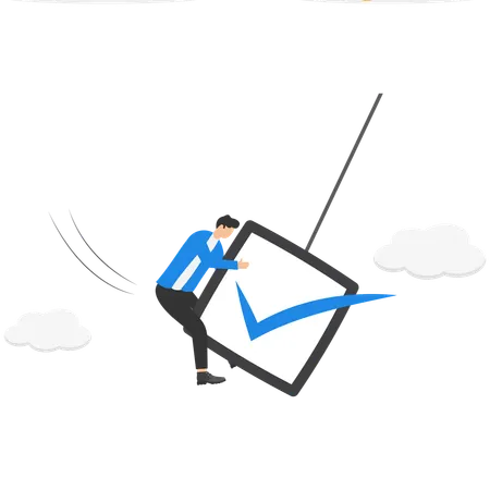 Businessman trader holding swing unstable checkmark  Illustration