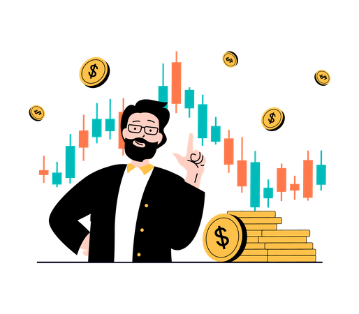 Businessman trading in stocks Illustration