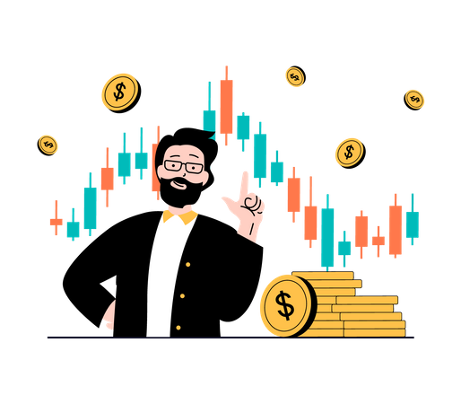 Businessman trading in stocks  Illustration