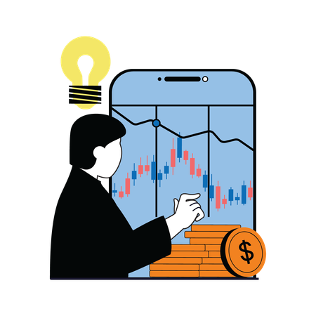 Businessman trading stocks through technical analysis  Illustration