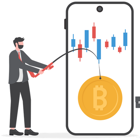 Businessman trading strategy in bitcoin  Illustration