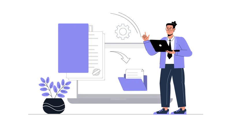 Businessman transfer data from laptop  Illustration