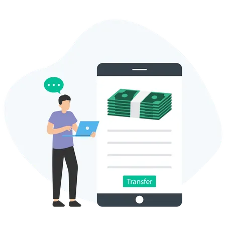 ビジネスマンがオンラインで資金を送金する  イラスト