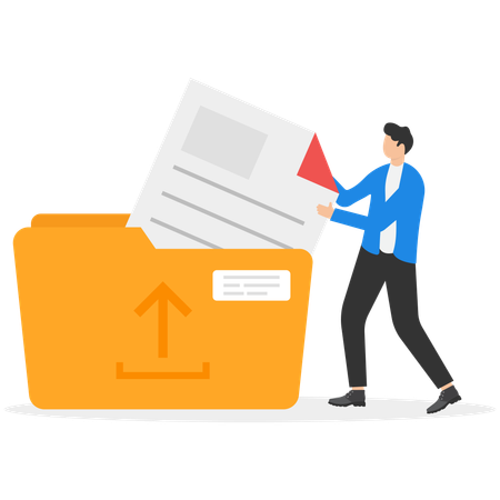 Businessman transfers data in business folder  Illustration
