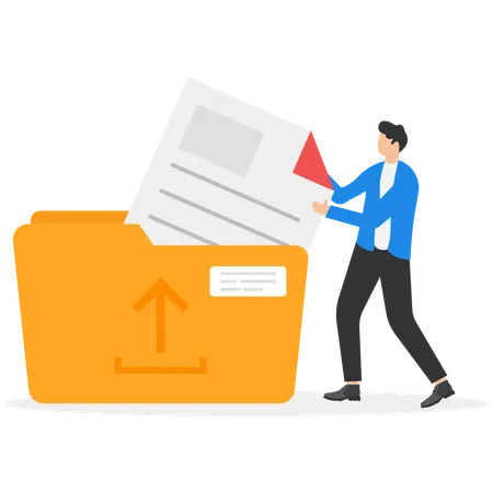 Businessman transfers data in business folder  Illustration