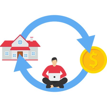 Businessman transfers money for buying house  Illustration
