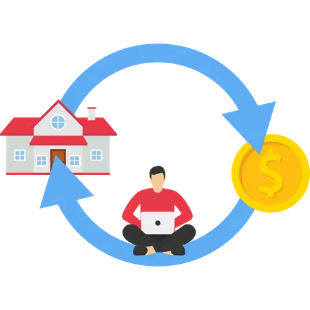 Businessman transfers money for buying house  Illustration