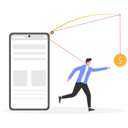 Businessman traped into mobile trap  Illustration
