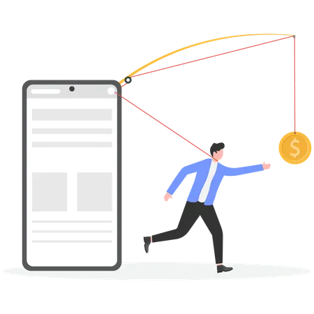 Businessman traped into mobile trap  Illustration