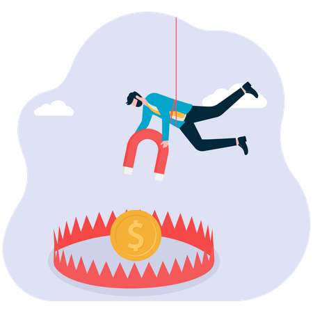 Businessman trapped and trying to attract money  Illustration