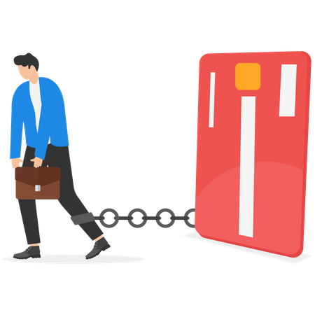 Businessman trapped chain to bank credit card  Illustration