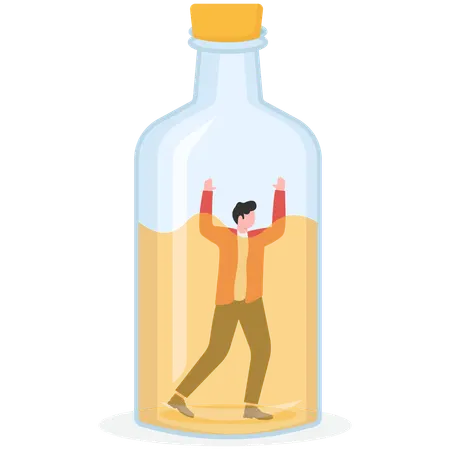 アルコールボトルに閉じ込められたビジネスマン  イラスト