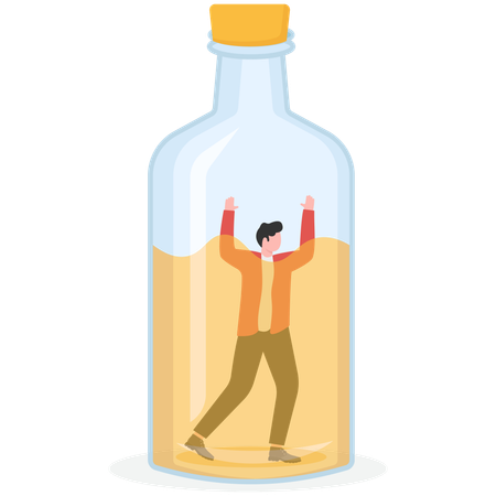 Businessman trapped in alcoholic bottle  Illustration