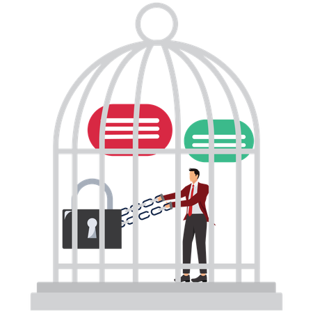 Businessman trapped in cage  Illustration