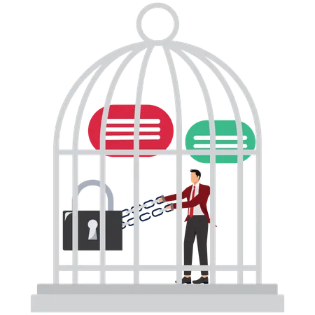 Businessman trapped in cage  Illustration