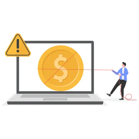 Businessman trapped in cyber attack  Illustration
