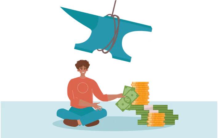 Financial Trap Concept Investment Risk Or Low Level Of Financial Literacy And Awareness Business Character Running For Money And Wealth Entrepreneur On A Hook Flat Vector Illustration Illustration