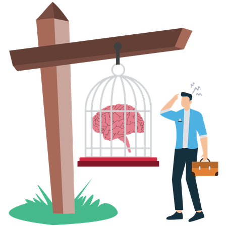 Businessman trapped in Fixed Mindset  Illustration