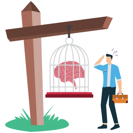 Businessman trapped in Fixed Mindset  Illustration