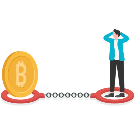 Businessman trapped in handcuffs with bitcoin  Illustration