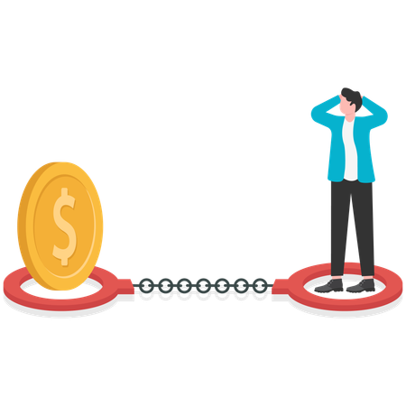 Businessman trapped in handcuffs with dollar  Illustration