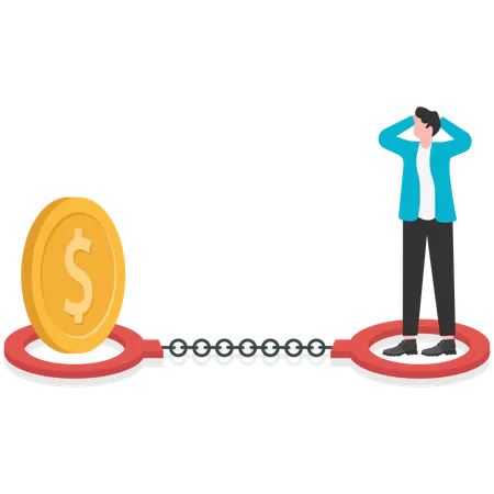 Businessman trapped in handcuffs with dollar  Illustration