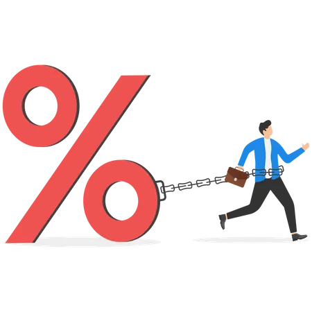 Businessman Chained To Percentage Signs Increasing Interest Rates Flat Vector Illustration Illustration