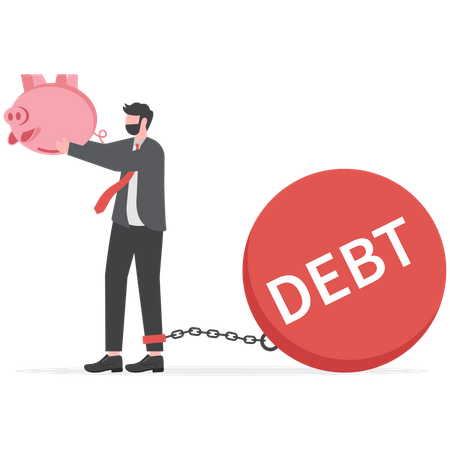 Businessman trapped in more debt than savings  Illustration