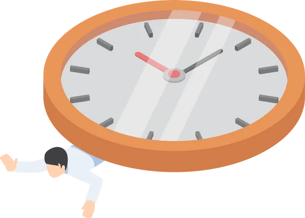 Flat 3 D Isometric Businessman Is Under The Big Clock Business Deadline Concept Illustration
