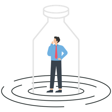 Businessman trapped in water bottle  Illustration