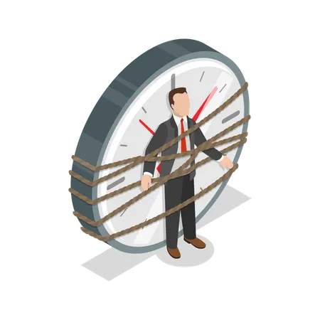 Deadline Flat Isometric Vector Concept Man Is Tied To The Huge Watch Illustration