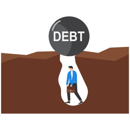 Vector Businessman Trapped Into Deep Hole With Rock Of DEBT Design Illustration 일러스트레이션