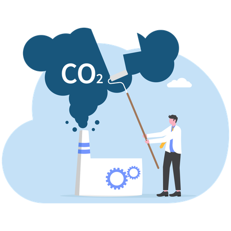 Businessman trapping carbon dioxide gas  Illustration
