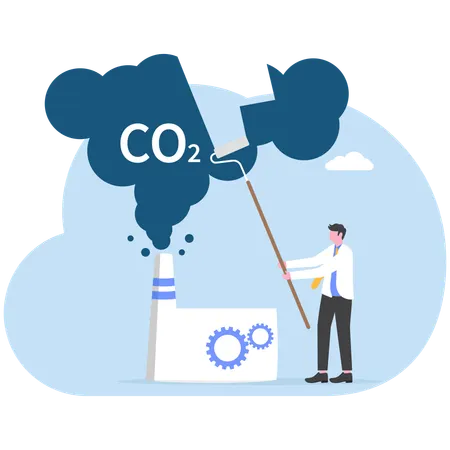 Businessman trapping carbon dioxide gas  Illustration