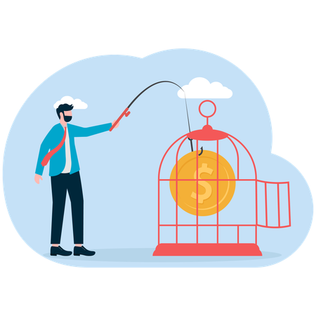 Businessman trapping financial coin  Illustration