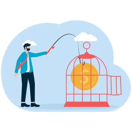 Businessman trapping financial coin  Illustration