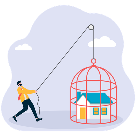 Businessman trapping new house  Illustration