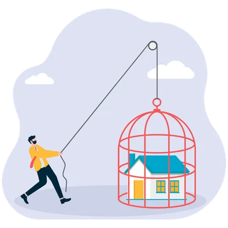 Businessman trapping new house  Illustration
