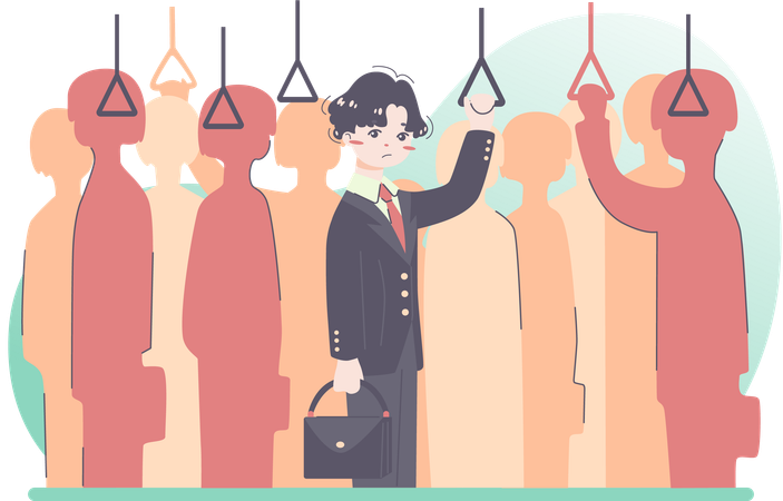 Businessman travelling in public transport  Illustration