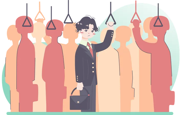 Businessman travelling in public transport  Illustration