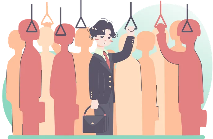 Businessman travelling in public transport  Illustration