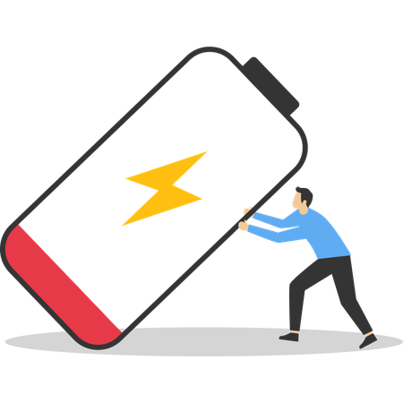 Businessman tried to prevent a large battery from falling over it  Illustration